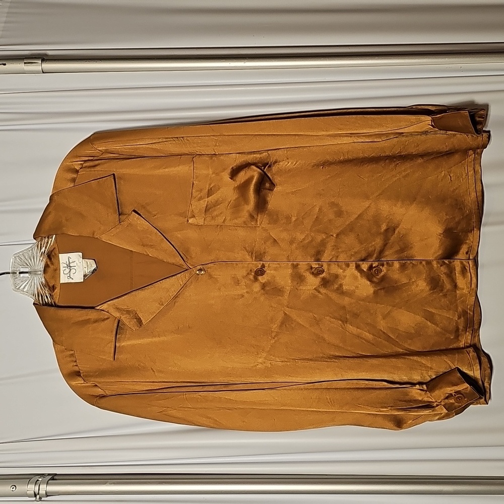 Vintage Jessica Tierney SK Golden Brown Long Sleeve Silk Blouse Size 6